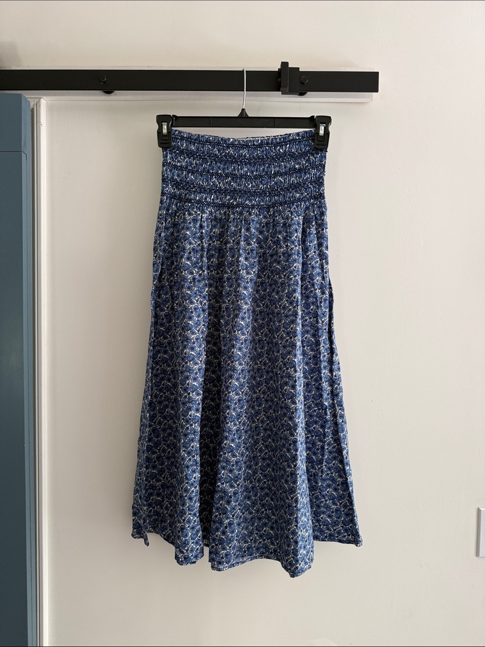 LOFT Blue Floral Smocked Midi Skirt